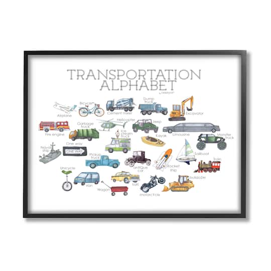 Stupell Industries Kids Educational Transportation Alphabet Framed Giclee Art